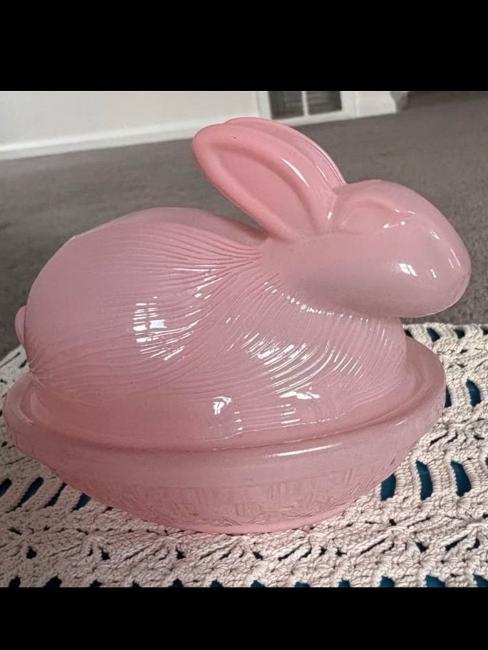 Vintage Indiana Glass Pink Bunny on Nest / Basket